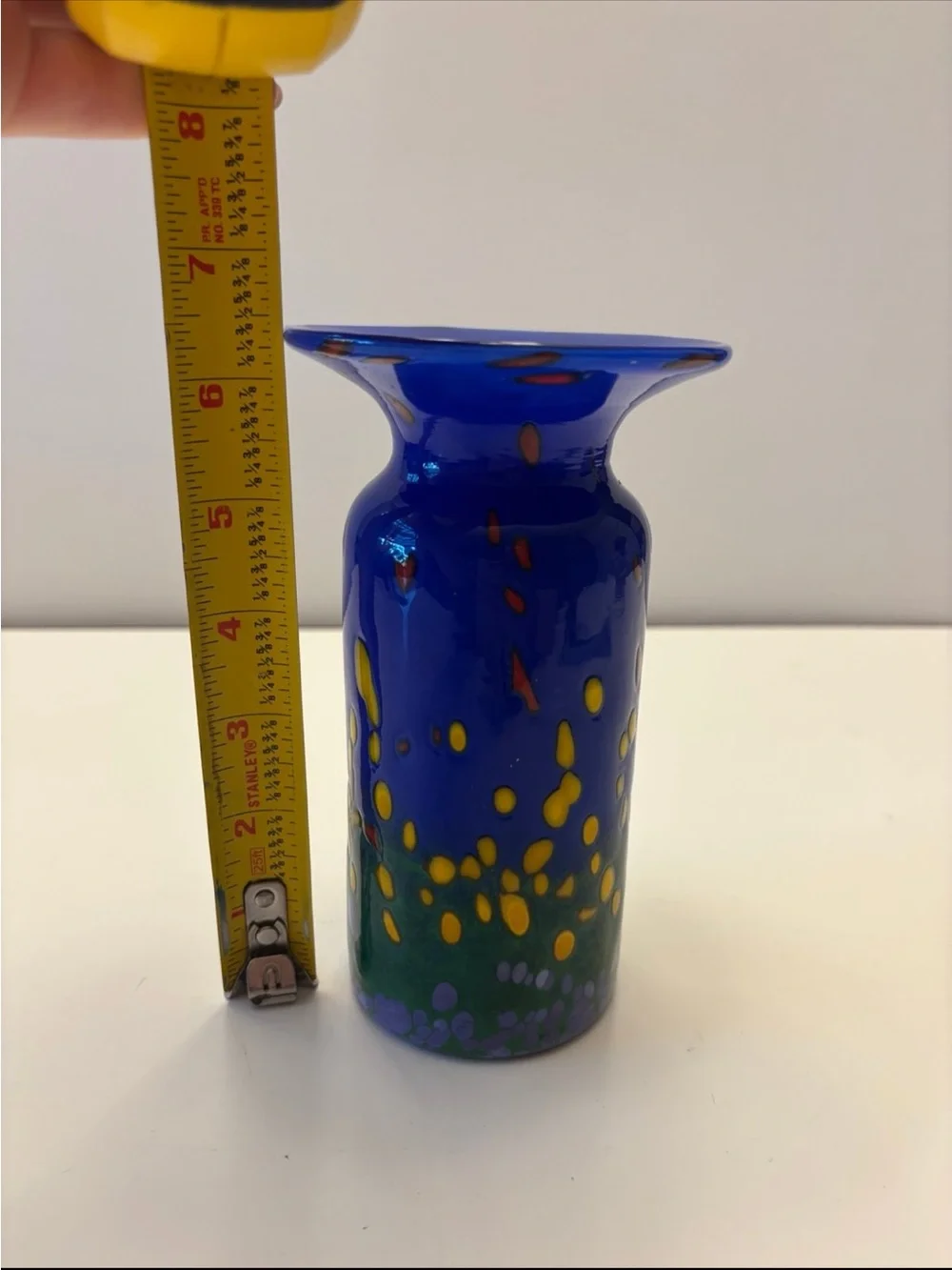 Mad art studio 2002 cobalt blue glass vase with multicolored speckle
